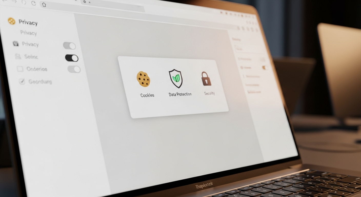 Privacy policy information explaining cookies, tracking technologies, and data usage.