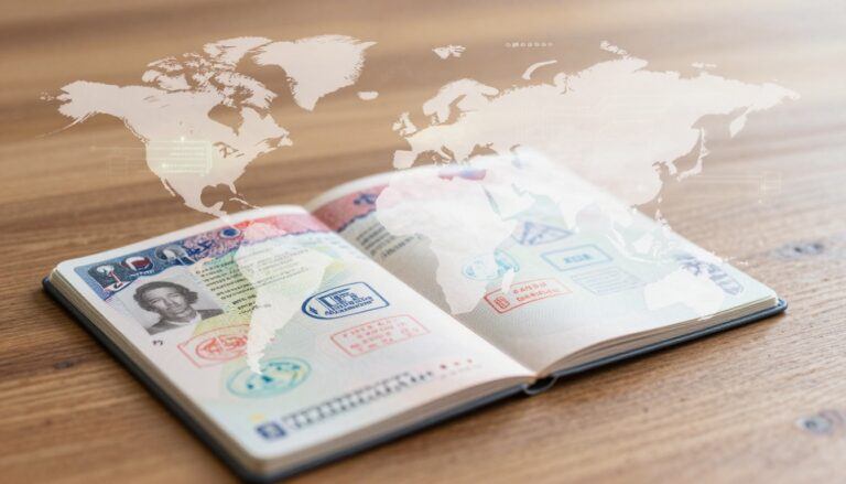 open passport showing Learn the different types of travel visas worldwide in 2026, including tourist, business, work, student, and e-Visa options.