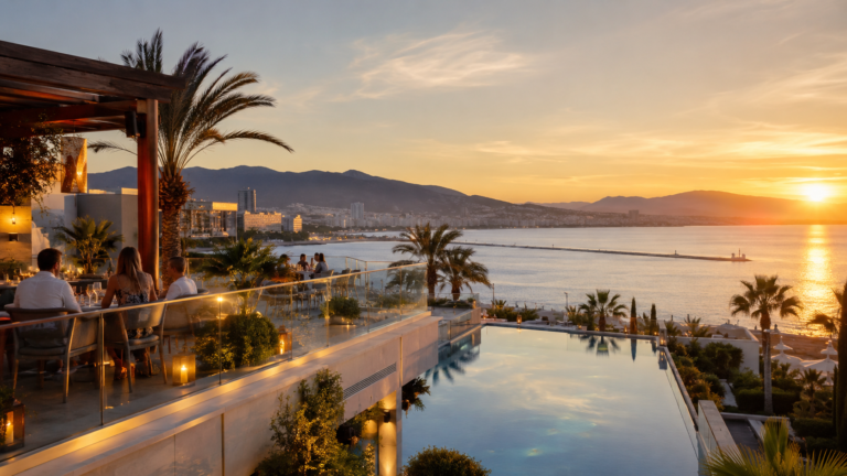 Luxury waterfront hotel overlooking Izmir Bay in Turkey with rooftop views and an infinity pool