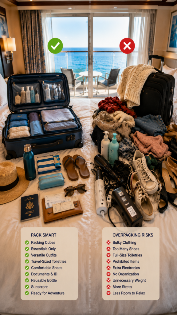 what to pack vs what not to comparison