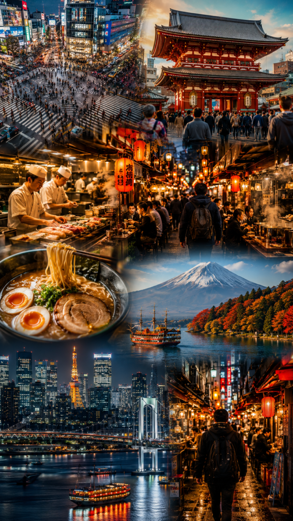 Highlights from a Complete 7-Day Itinerary For Exploring Tokyo including food, culture, neighborhoods, and Mount Fuji.